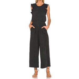 Ulla Johnson Viola Jumpsuit Size 8 in Midnight Black Linen Wide Leg Tie Back EUC